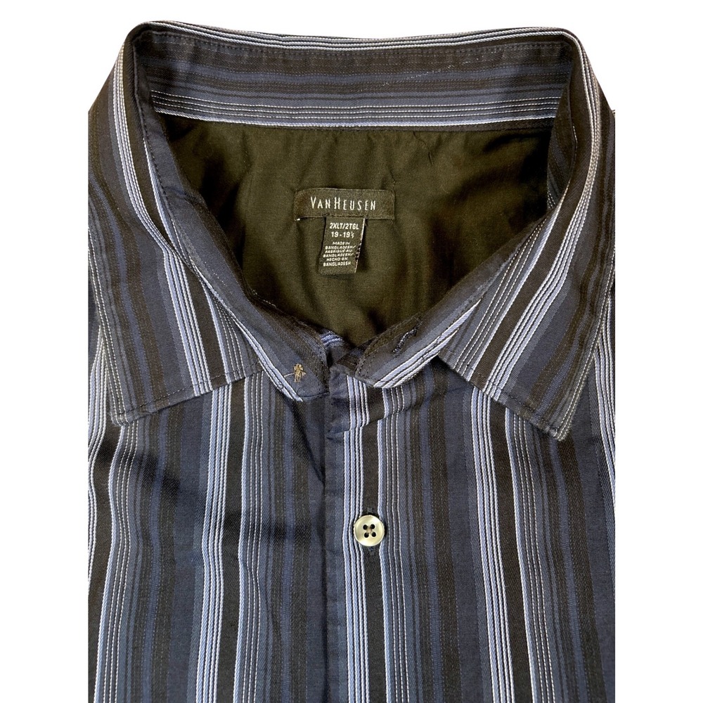 Van Heusen Mens‎ 2XLT Long Sleeve Striped Button Down Shirt Blue Black 50Y5423